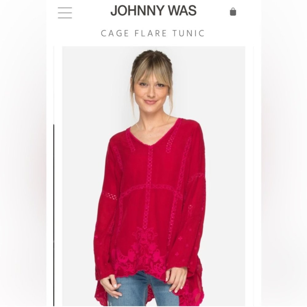 Johnny Was Crimson Blouse fuschia embroidery with Eyelet Trim Long Sleeve Medium - Picture 1 of 16